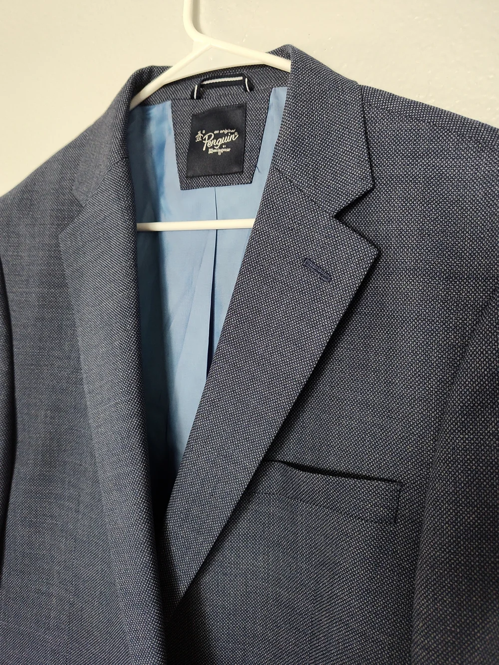 Original Penguin Navy Textured Sport Coat with Light Blue Lining Mens Size 44L
